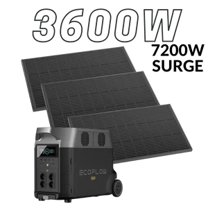 קיט סולארי ECOFLOW - תחנת כח DELTA3600 קיבולת 3.6Kwh -הספק 3.6KW + סט 3 פאנלים סולאריים קבועים 540W דגם DELTA3600PRO1620W יצרן ECOFLOW