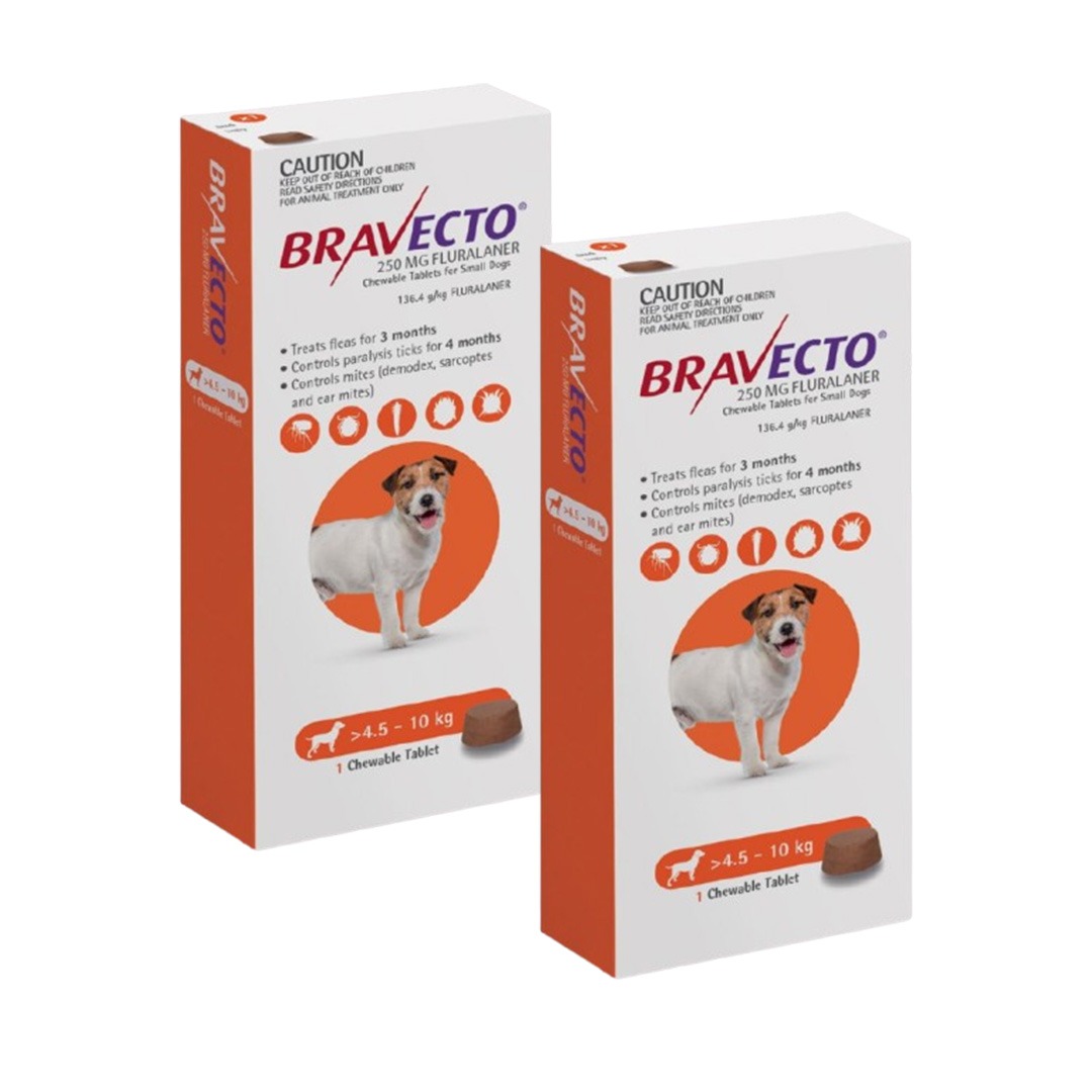 זוג ברבקטו כדור נגד פרעושים וקרציות 4.5-10 BRAVECTO תוקף 10/27