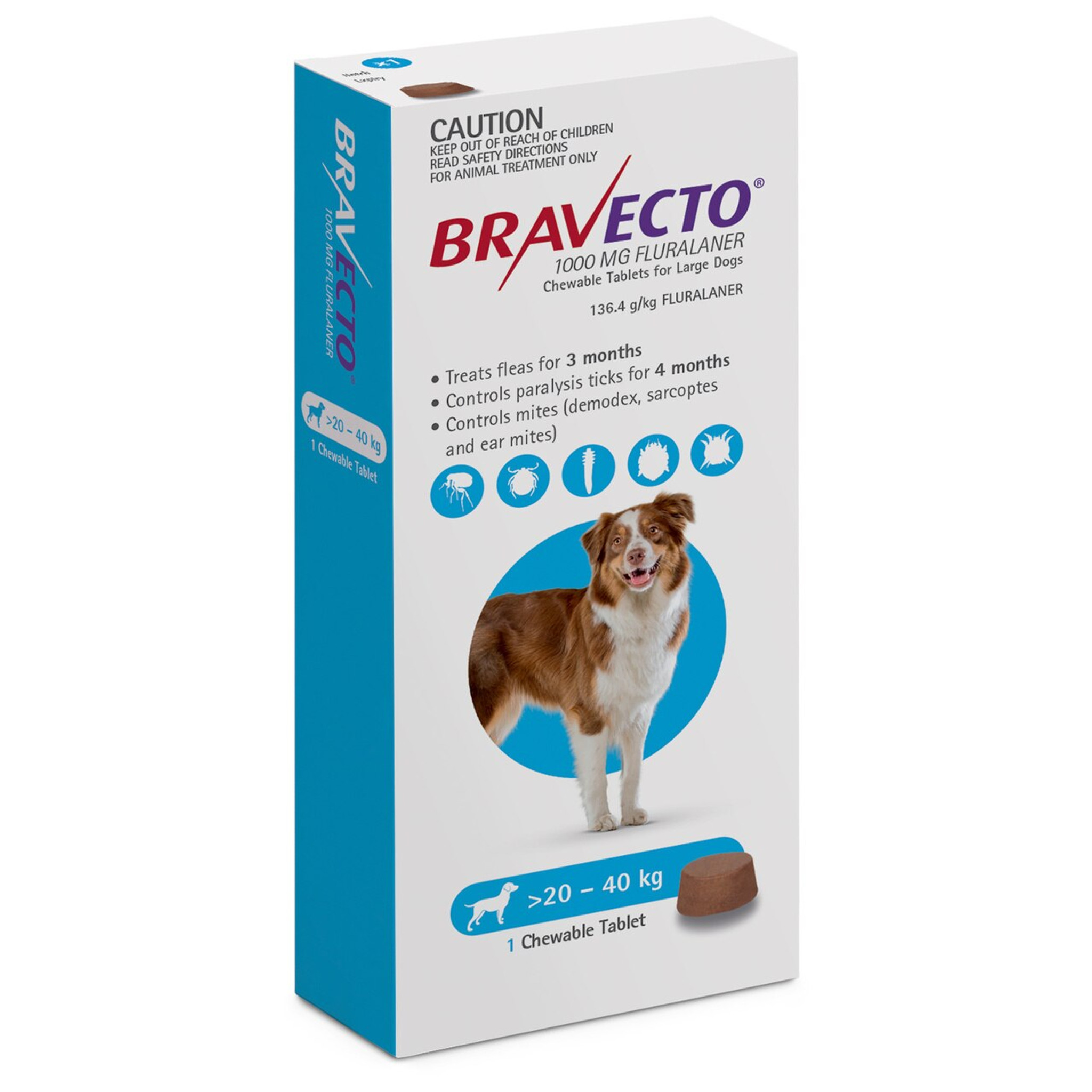 ברבקטו כדור נגד פרעושים וקרציות 20-40 BRAVECTO תוקף10/27