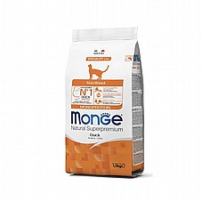MONGE מונג 1.5 ק"ג מזון יבש לחתולים מסורסים/מעוקרים בטעם ברווז