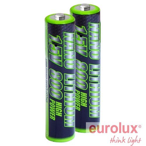 זוג סוללות ליתיום נטענת 800mAh AAA 1.5V Li-Poly MicroUSB יורולוקס 
