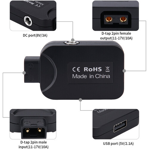 ANDYCINE D-Tap to USB/DC Barrel/D-Tap Power Adapter/Converter מתאם/ממיר מתח
