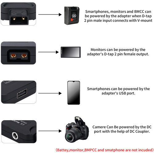 ANDYCINE D-Tap to USB/DC Barrel/D-Tap Power Adapter/Converter מתאם/ממיר מתח