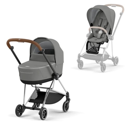 עגלת סייבקס מיוס 3 Mios שלד כסוף ידית בצבע חום עם ריפוד במגוון צבעים