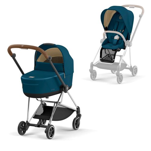 עגלת סייבקס מיוס 3 Mios שלד כסוף ידית בצבע חום עם ריפוד במגוון צבעים