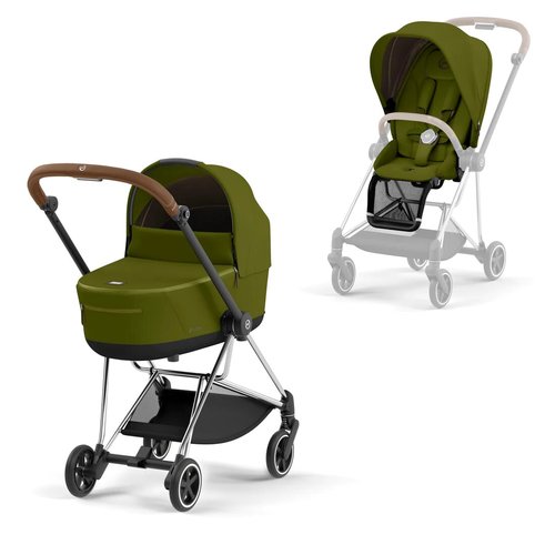 עגלת סייבקס מיוס 3 Mios שלד כסוף ידית בצבע חום עם ריפוד במגוון צבעים