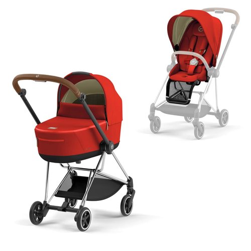 עגלת סייבקס מיוס 3 Mios שלד כסוף ידית בצבע חום עם ריפוד במגוון צבעים