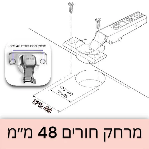 מרחק חורים בציר ישר קנט מלא תואם SALICE מרחק חורים 48 מ