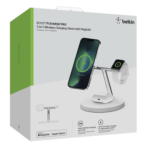 משטח טעינה אלחוטי 3-ב-1 עם MagSafe 15W דגם WIZ017 – מבית Belkin