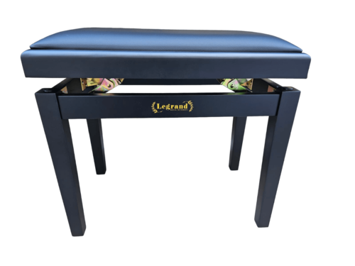 כסא פסנתר מתכוונן PB-18 בצבע שחור מט עם מושב דמוי עור בצבע שחור מבית Legrand