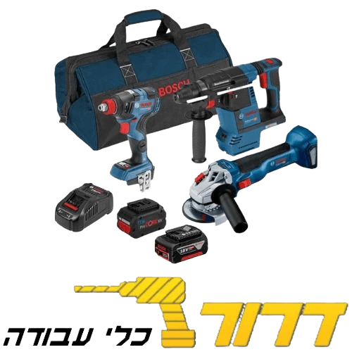סט נטען מקצועי 18V אימפקט רטיטה + פטישון + משחזת + 2 סוללות BOSCH 15990.L95 6Ah+8Ah