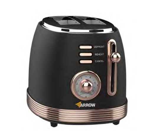 מצנם 2 פרוסות רטרו שחור 850W חימום והפשרה