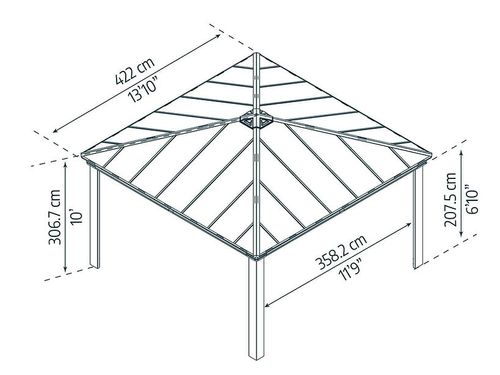 גזיבו לגינה Dallas 4.3x4.3 רחב בצבע אפור מק