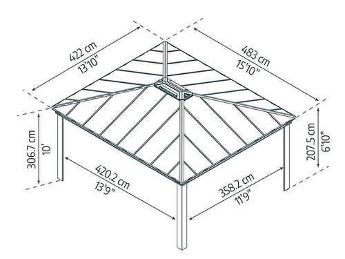 גזיבו לגינה Dallas 4.3x4.9 רחב בצבע אפור מק
