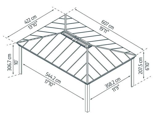 גזיבו לגינה Dallas 6.1x4.3 רחב בצבע אפור מק