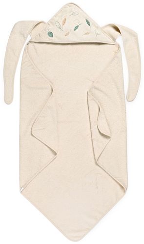 מגבת לתינוק עם כובע וקשירה לצוואר - עלים רקומים