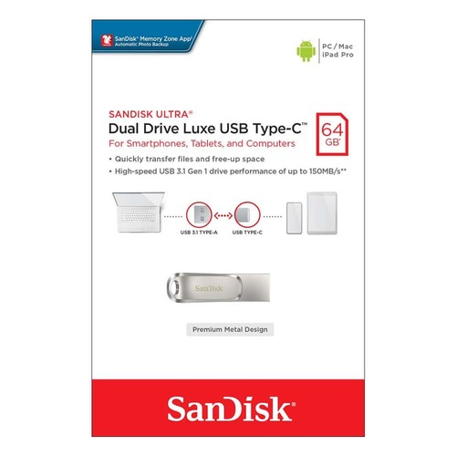 דיסק און קי SanDisk - Dual Drive Luxe USB Type-C 64GB SDDDC4