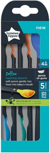 5 כפיות האכלה ארוכות ורכות לתינוק softee נוחות לאחיזה (4 חודשים+)