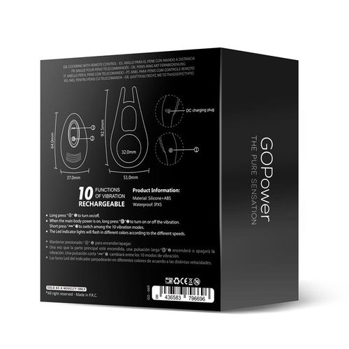 טבעת רטט נטענת שלט רחוק Go Power - Keylo Penis Ring with Remote Control