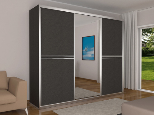 ארון הזזה 3 דלתות דגם 210/3 MTB שתי דלתות מלמין + דלת מראה - גובה 241 ס
