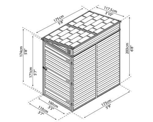 מחסן גינה Skylight אפור גג חד שיפועי 1.2x1.8