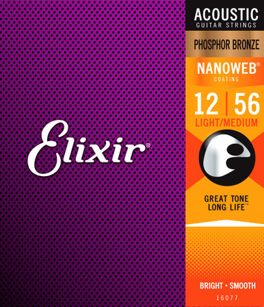 סט מיתרים לאקוסטית ELIXIR 16077 Phosphor Bronze L/Meds 12-56