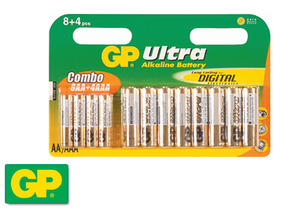 מארז 12 סוללות GP אולטרה אלקליין 8AA + 4AAA