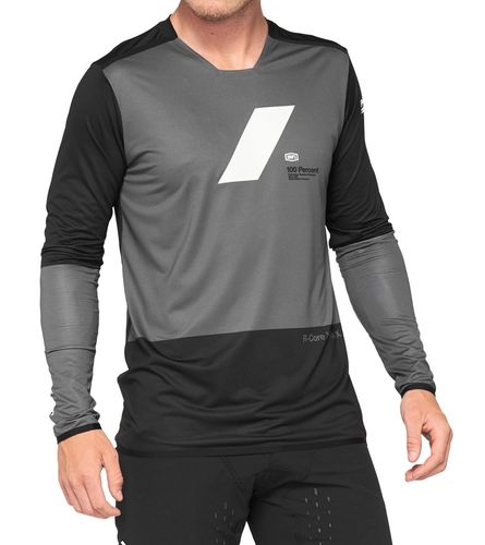 חולצת רכיבה שרוול ארוך  100% שחור / אפור - 100% R-CORE JERSEY 
