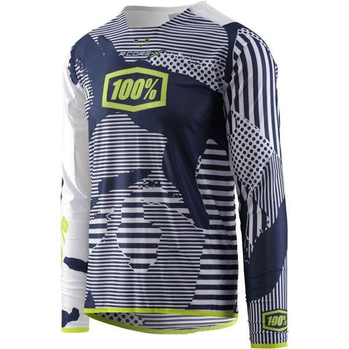 חולצת רכיבה 100% כחול / לבן - R-CORE X DH 100% 