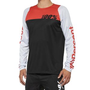 חולצת רכיבה שרוול ארוך 100% שחור / אדום / לבן -  100% R-CORE JERSEY  