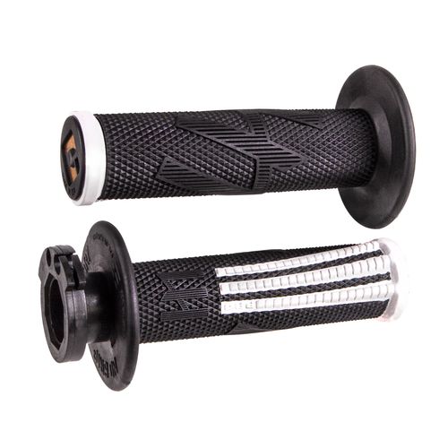 גריפים עם נעילה וידית מצערת שחור / לבן - ODI EMIG PRO V2 LOCK-ON GRIPS