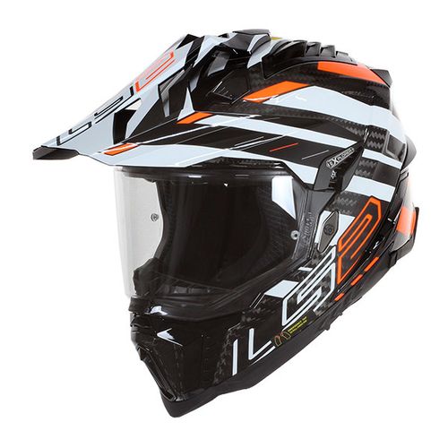 קסדה דו שימושית אל אס 2 קרבון לבן / כתום - LS2 MX701 EXPLORER C