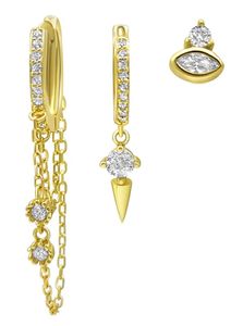 סט 3 עגילים מצופי זהב עם זירקונים - מילה (בקופסת מתנה מהודרת)