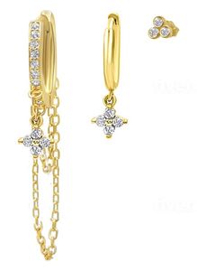 סט 3 עגילים מצופי זהב עם זירקונים - טלין (בקופסת מתנה מהודרת)