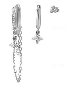 סט 3 עגילים מכסף עם זירקונים - טלין (בקופסת מתנה מהודרת)