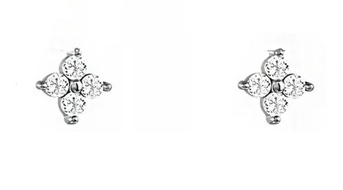 זוג עגילי תלתן צמודים מכסף עם זירקונים - אורי (בקופסת מתנה מהודרת)