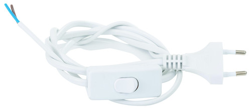 כבל חשמל עם מפסק ותקע דו-פיני שטוח (גלוי 5 ס''מ) Wise Electric אורך 1.5 מטר צבע לבן וויסבורד 
