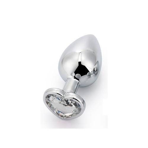 פלאג אנאלי ממתכת בגודל S בעיצוב לב Afterdark  - Diamond White