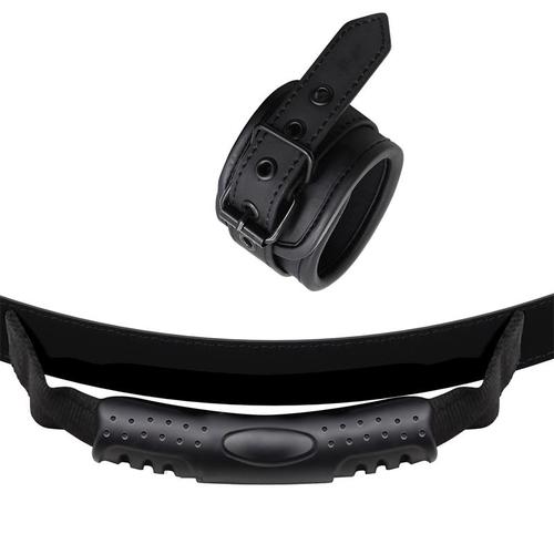 סט אזיקים עם ידית משיכה Intoyou - Vegan Leather Cuffs with Handle - Black