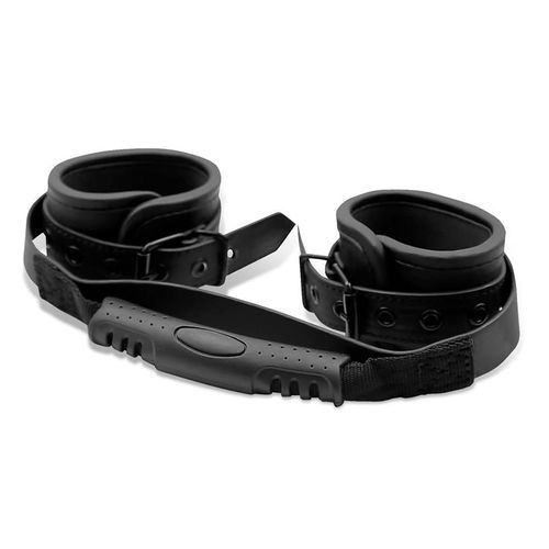 סט אזיקים עם ידית משיכה Intoyou - Vegan Leather Cuffs with Handle - Black