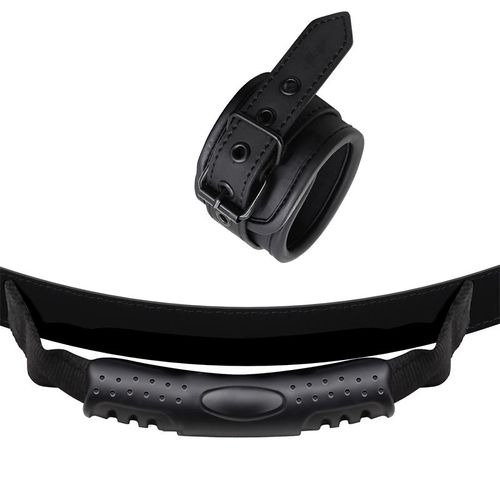 סט אזיקים עם ידית משיכה Intoyou - Vegan Leather Cuffs with Handle - Black