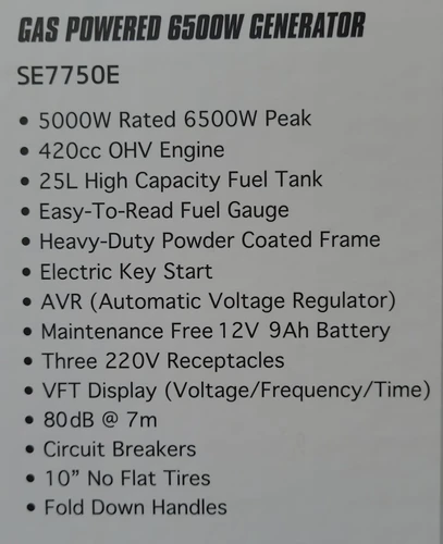 גנרטור עוצמתי 6500W SE7750E 