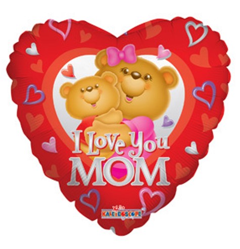 בלון 18" I LOVE YOU MOM לב עם דובי 