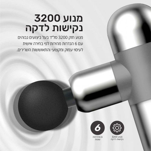 אקדח עיסוי מיני עם ארבעה ראשים ונרתיק נשיאה דגם MUSCLE GUN M4.2 מבית CARBON