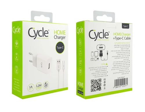 מטען בית Cycle CYH1A-T עם יציאת USB + כבל Type-C