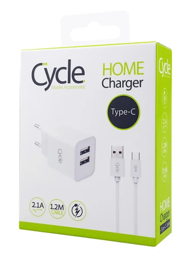 מטען קיר Cycle CYH2.1A-T עם 2 יציאות USB + כבל Type-C
