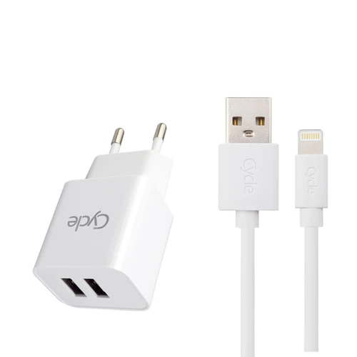 מטען קיר Cycle CYH2.1A-L עם 2 יציאות USB + כבל Lightning/אייפון