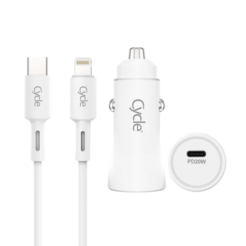 מטען רכב מהיר Cycle CYCPD20W-L עם יציאת USB בתקן 3A 20W + כבל Lightning/אייפון