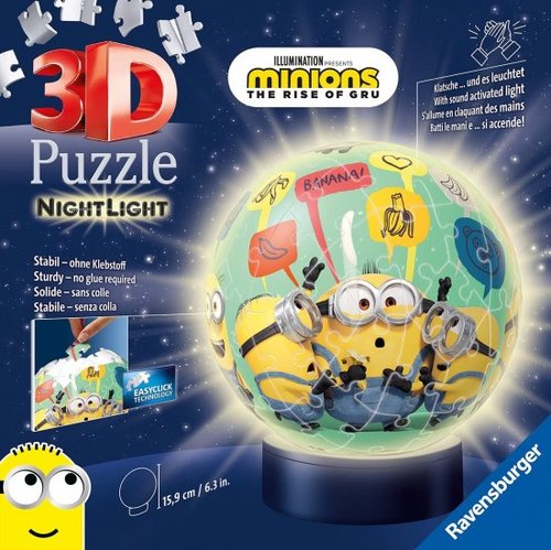 פאזל מנורת לילה כדור תלת מימד 74 חלקים מבית Ravensburger - המיניונים