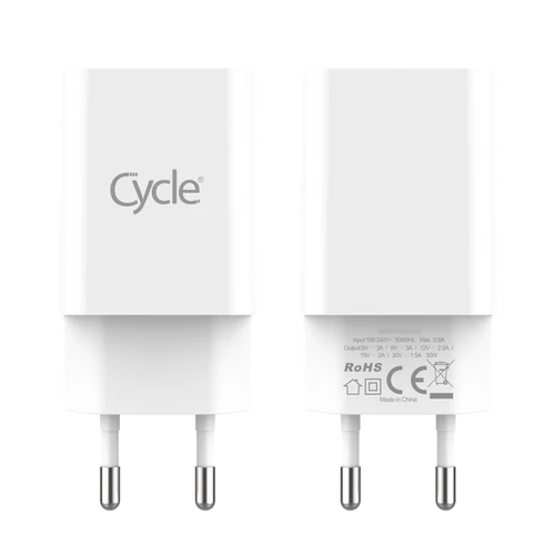 מטען קיר מהיר PD 30W עם יציאת PD + כבל Type-C מבית Cycle 